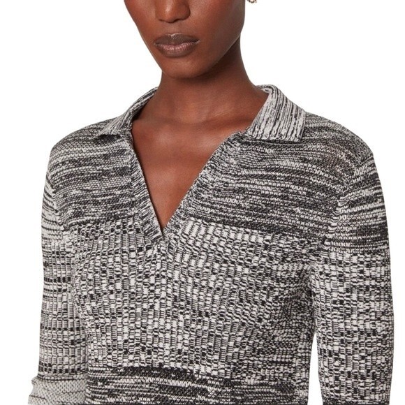 Club Monaco Sweater Black & White Mix Stitch Johnny Collar Pullover Size Medium - Picture 6 of 16